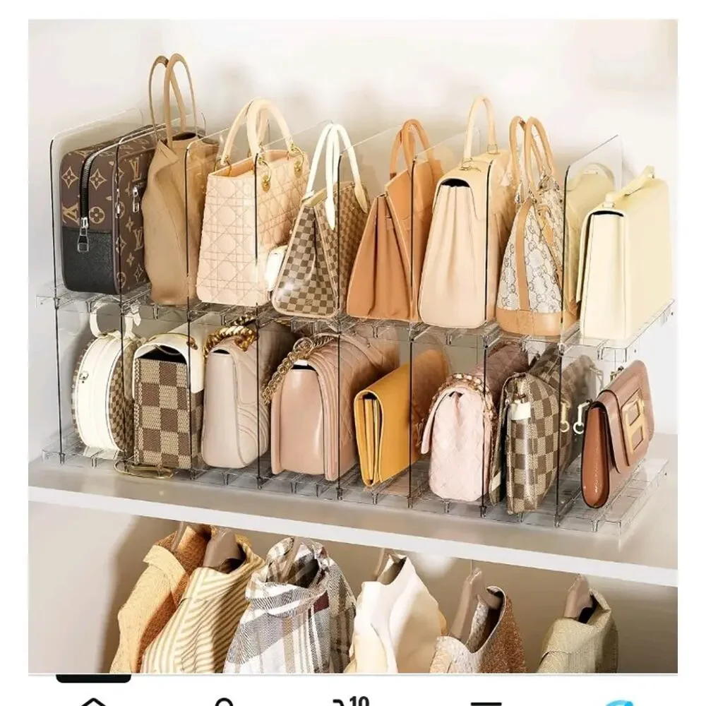 Stackable Bag & Purse Organizer for Closet Shelf Acrylic Shelf Dividers 4 Pack